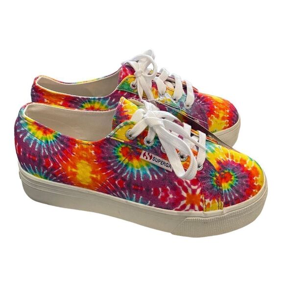 NEW with Tag Superga Tie Dye Fabric Fantasia Platform Sneakers 7.5 38 - Picture 2 of 6